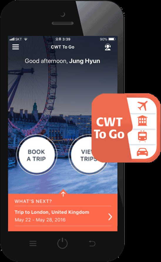 출장 업무를 간편하게 정리해주는 모바일 앱 C‘ WTTo Go’ 화면.