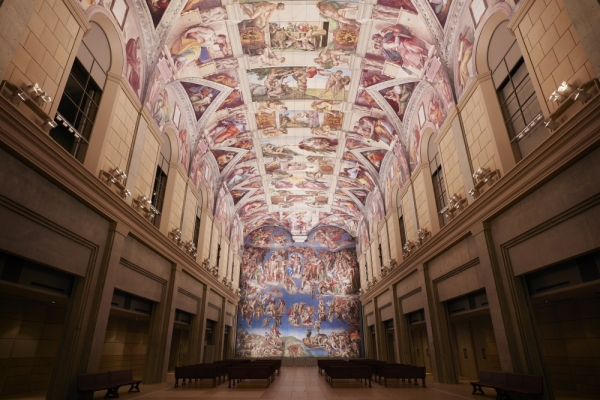 바티칸의 시스티나 성당 벽화를 그대로 재현해놓은 홀(사진 : 일본 오츠카 국제미술관)