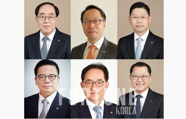 (위/좌부터) 사설 카지노건설 최광호 대표이사 부회장, 사설 카지노솔루션 케미칼 부문 남이현 대표이사, 사설 카지노솔루션 큐셀 부문 이구영 대표이사, 사설 카지노시스템 어성철 대표이사, 사설 카지노저축은행 홍정표 대표이사, 사설 카지노종합화학 김희철 대표이사