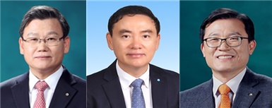 (왼쪽부터) 이원덕 우리은행장, 고정현 우리FIS 대표, 이중호 우리신용정보 대표 후보.