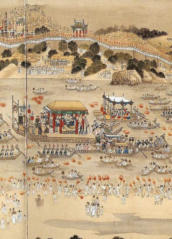 김홍도 '평양감사 향연도 중 월야선유도(平壤監司 饗宴圖 中 月夜船遊圖)' 일부 확대.