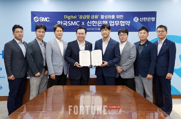 슬롯 사이트 전필환 디지털혁신부문장(왼쪽 네번째)과 한국SMC 홍성진 관리본부장(왼쪽 네번째) 및 양사 직원들. [사진=슬롯 사이트]