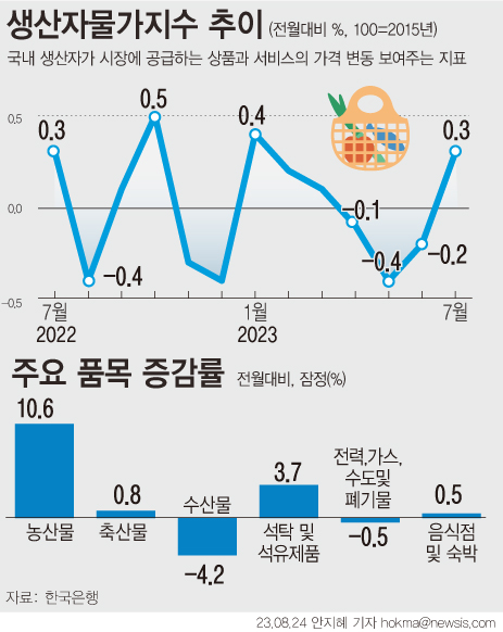 농산물값 등 생산자물가 0.3% 올라…4개월 만에 반등