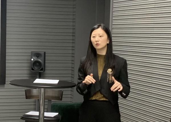 박지은 슬롯사이트 지니 대표가 13일 열린 언론 간담회에서 인사말을 하고 있다. [사진=이세연 기자]