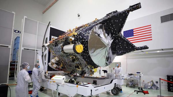 NASA가 발사한 프시케 탐사선 모습. 프시케의 송수신기는 팔로마 천문대와 레이저로 통신하는 데 성공했다. [사진=BEN SMEGELSKY / NASA]