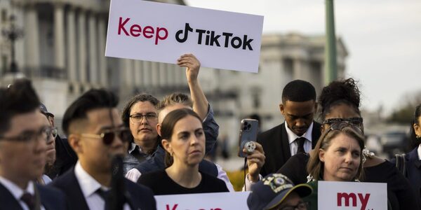 TikTok content creators protested plans to ban the app in March. NATHAN POSNER—ANADOLU AGENCY VIA GETTY IMAGES