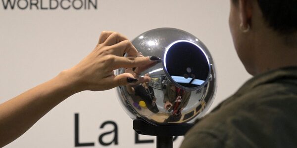Worldcoin hopes to authenticate one’s “humanness” by asking users to stare into an Orb. JUAN MABROMATA—GETTY IMAGES
