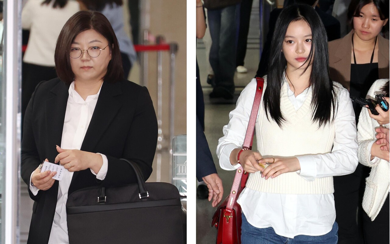 15일 김주영(왼쪽 사진) 어도어 대표 겸 하이브 최고인사책임자와 뉴진스 멤버 슬롯 꽁 머니가 서울 여의도 국회에서 열린 환경노동위원회 국감에 참고인으로 출석하고 있다. [사진=뉴시스]