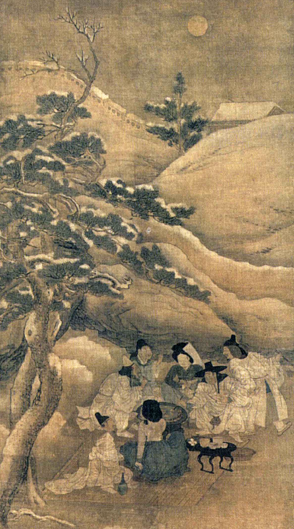 김홍도(1745~1806?), 《행려풍속도》 8첩 ‘설후야연’, 1760년대, 비단에 엷은 색, 108 × 49㎝, 프랑스 기메 박물관. [사진=한국데이터베이스산업진흥원]