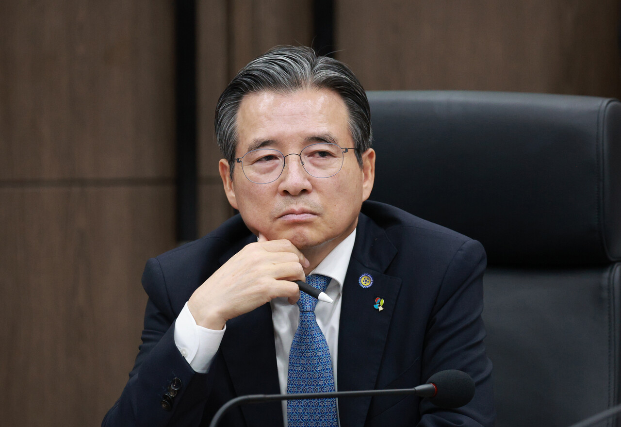 지난 20일 김용범 대통령실 정책실장이 울산전시컨벤션센터에서 열린 AI글로벌 협력 기업 간담회에 참석해 있다. [사진=뉴시스]